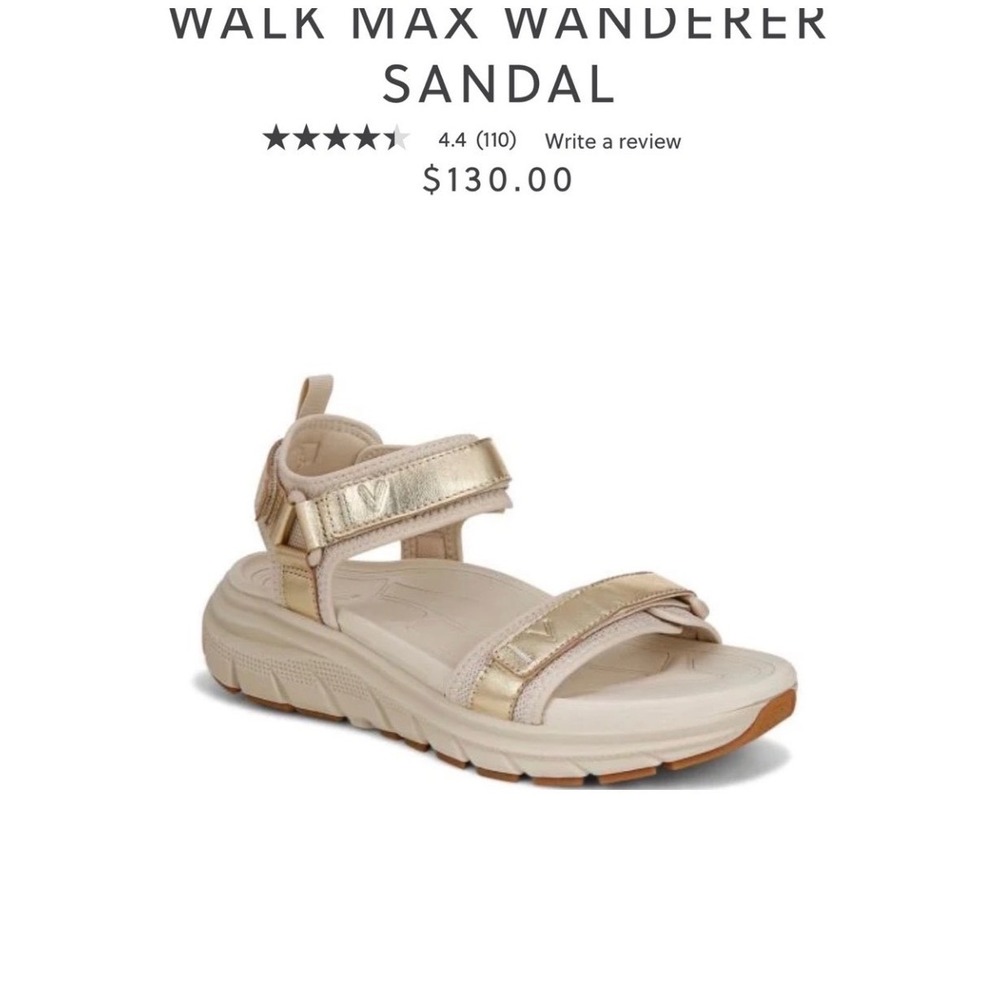 Vionicā Walk Max Wanderer Gold Tan Leather Sport Sandals Size 7- EUC